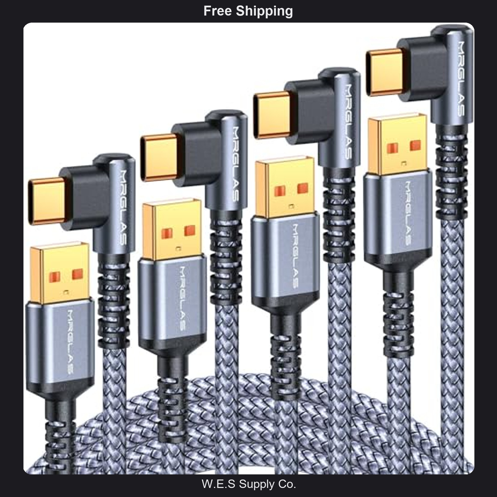 MRGLAS USB C Cable 4-Pack Fast Charging 3.2A Nylon Braided Right Angle