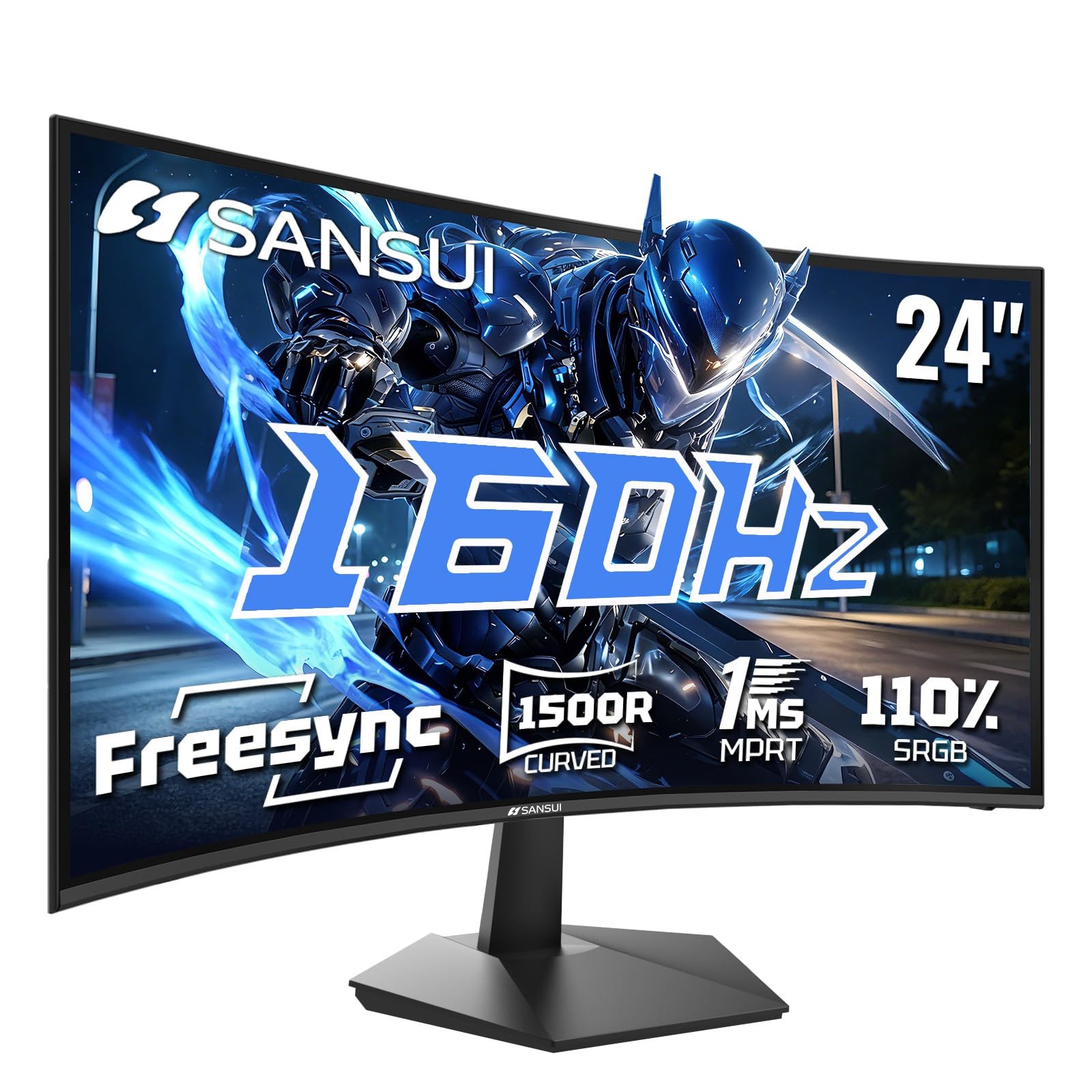 SANSUI 24 Inch Curved 160Hz Gaming Monitor 1500R FHD VA Display 1ms