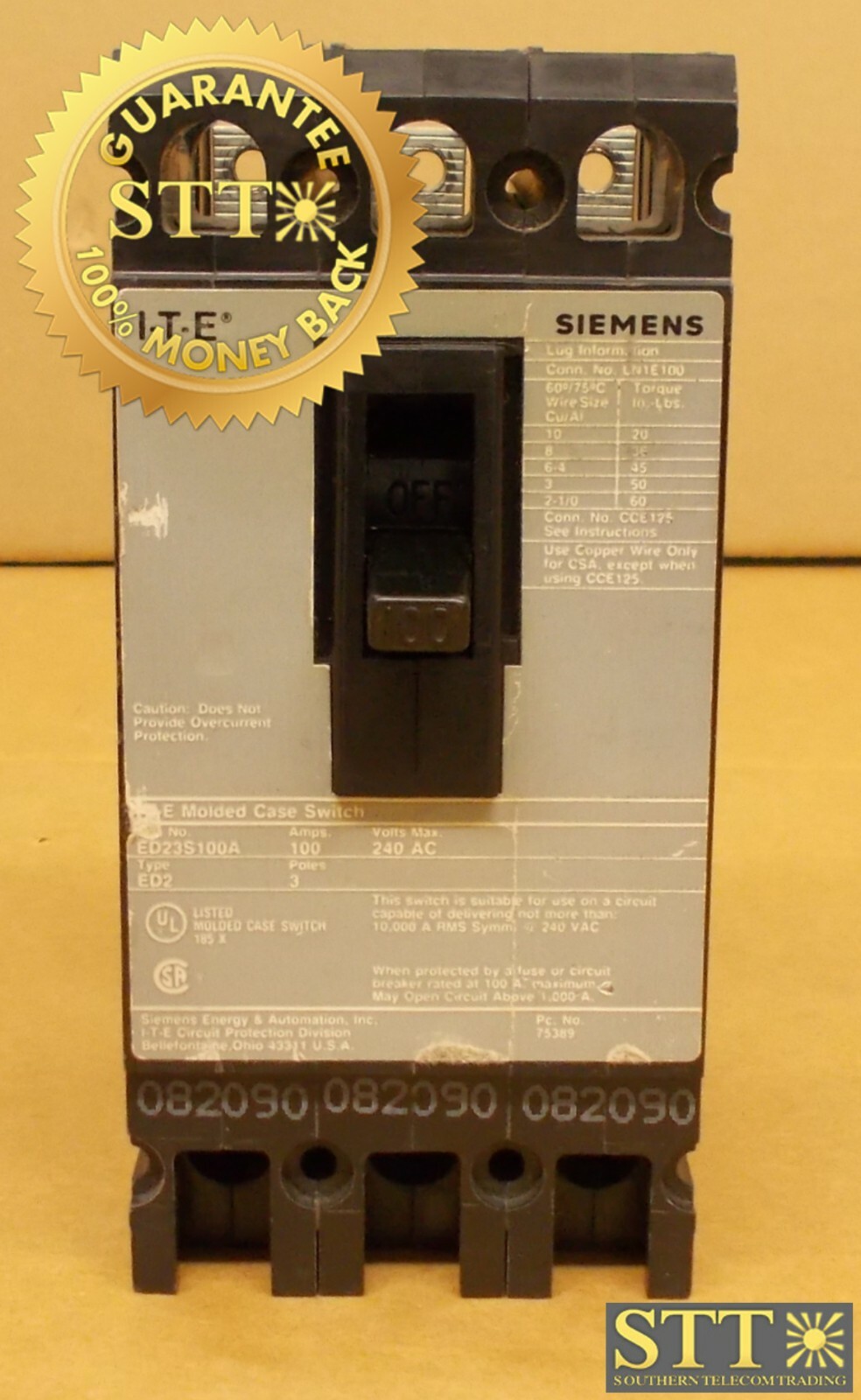 ED23S100A SIEMENS I-T-E TYPE ED2 CIRCUIT BREAKER 100 AMP 240V 3-POLE