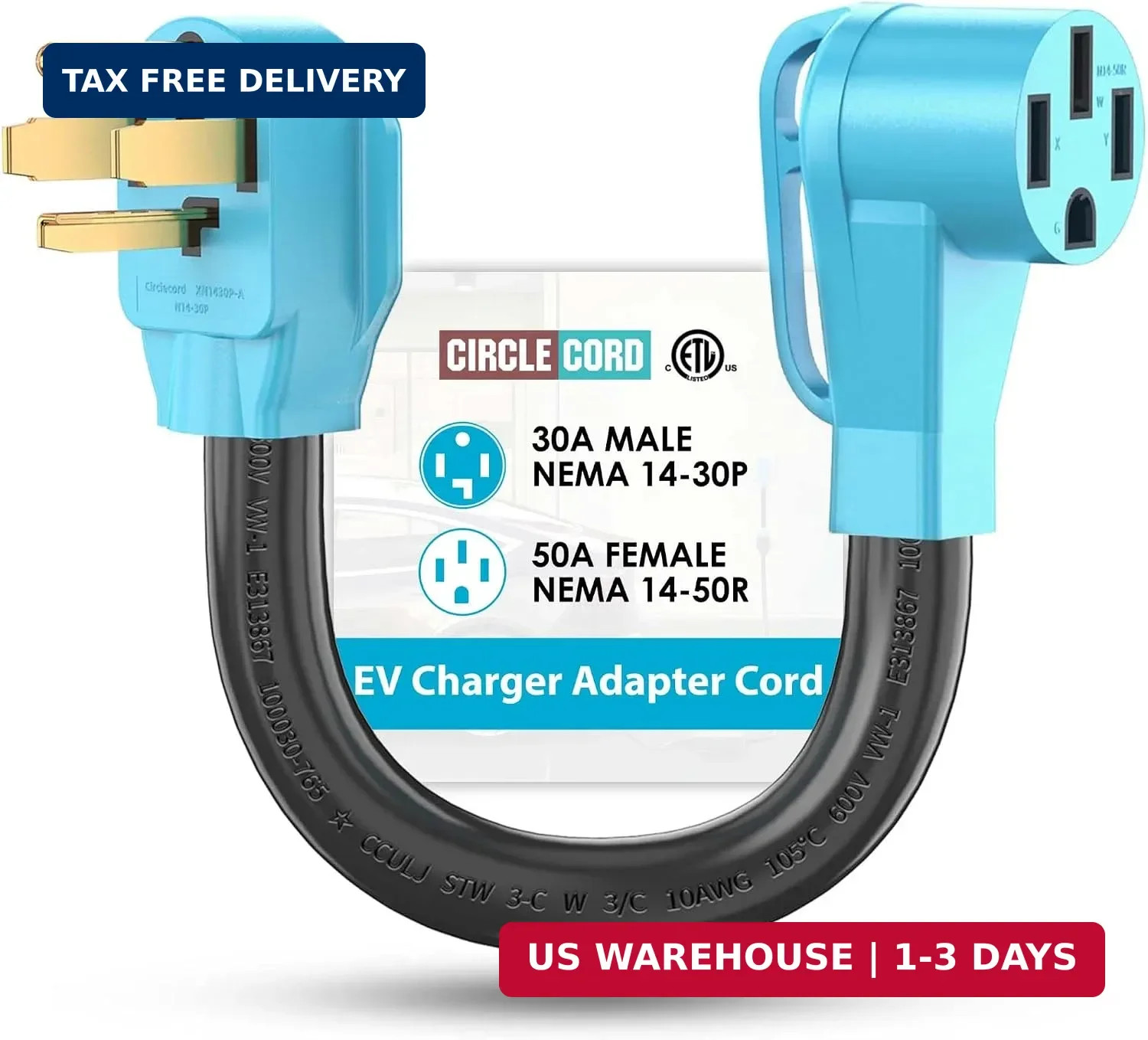 4 Prong NEMA 14-30P to 14-50R EV Charger Adapter Cord Compatible with Tesla Mode