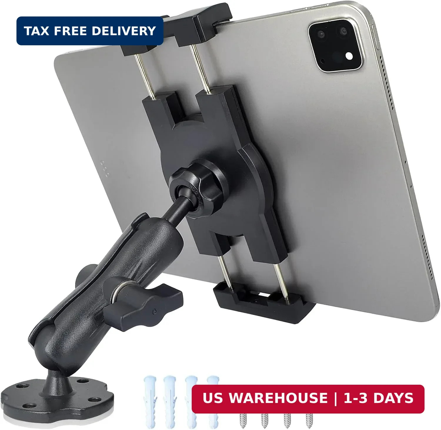 Tablet Mount for Truck Aluminum Arm iPad Holder Drill Base Heavy Duty 6.5-12.9"