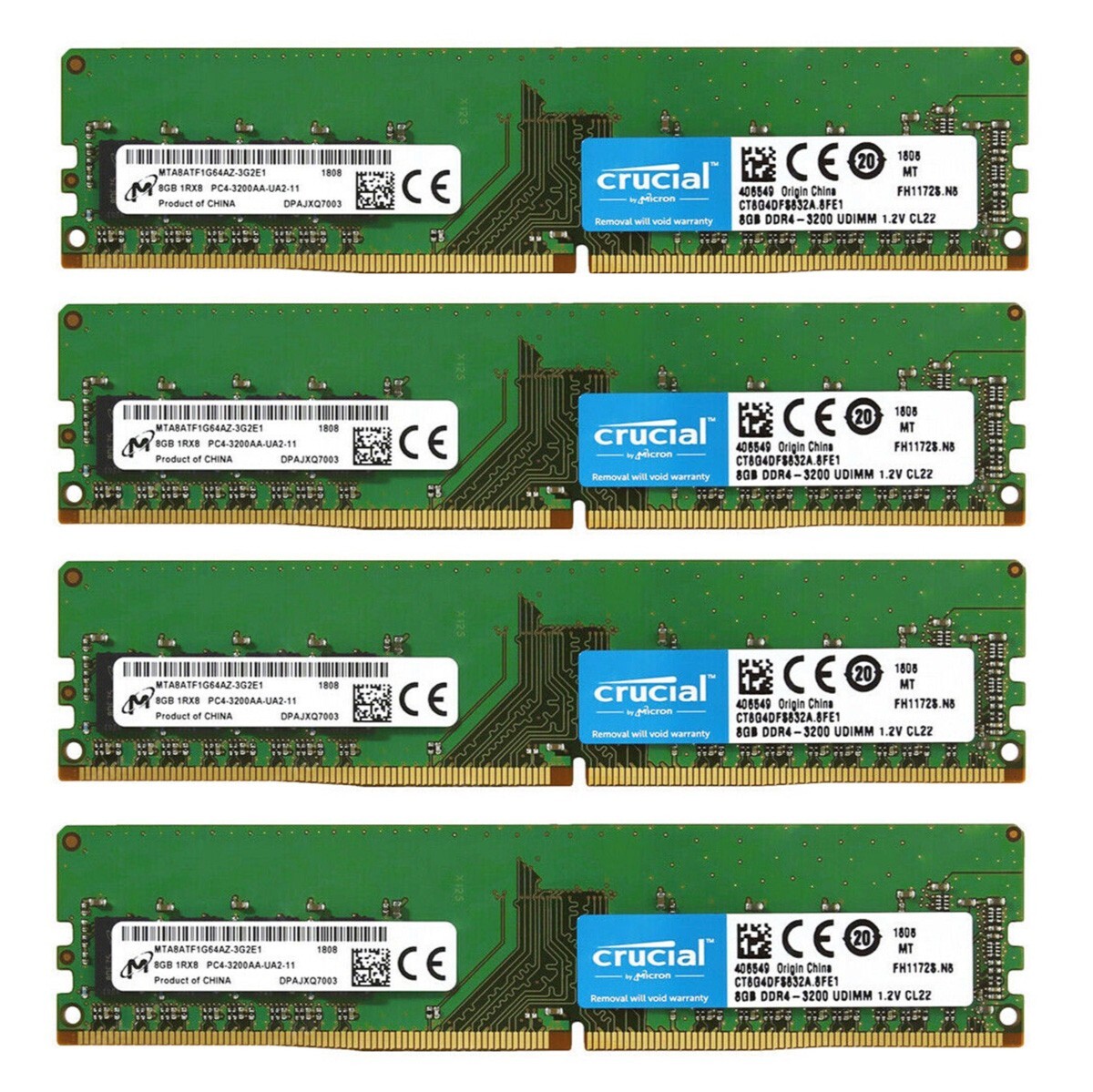 Crucial 32GB 4X 8GB DDR4 3200MHz PC4-25600 Desktop UDIMM Memory Ram CT8G4DFS832A