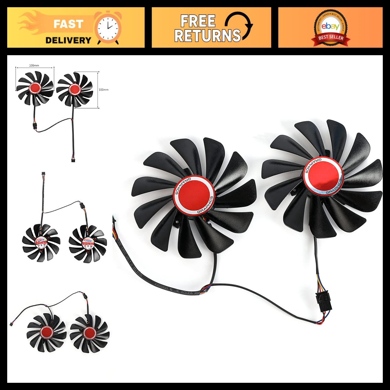 95mm Video Card Cooler Fan Replacement for RX 590, RX 580 GTS Graphics Card