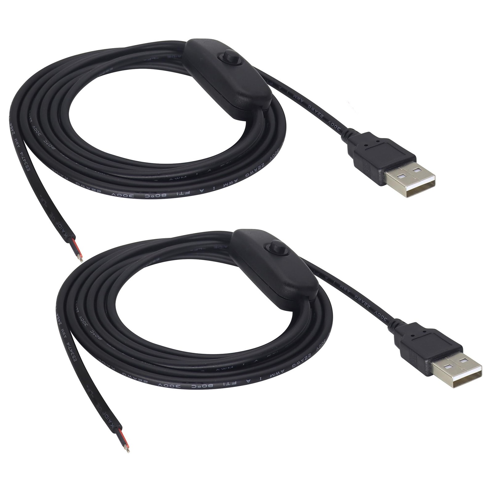 HCFeng DC 2pin USB Cable with ON/Off Switch 2.0 A Male 4.9ft/1.5m, black 