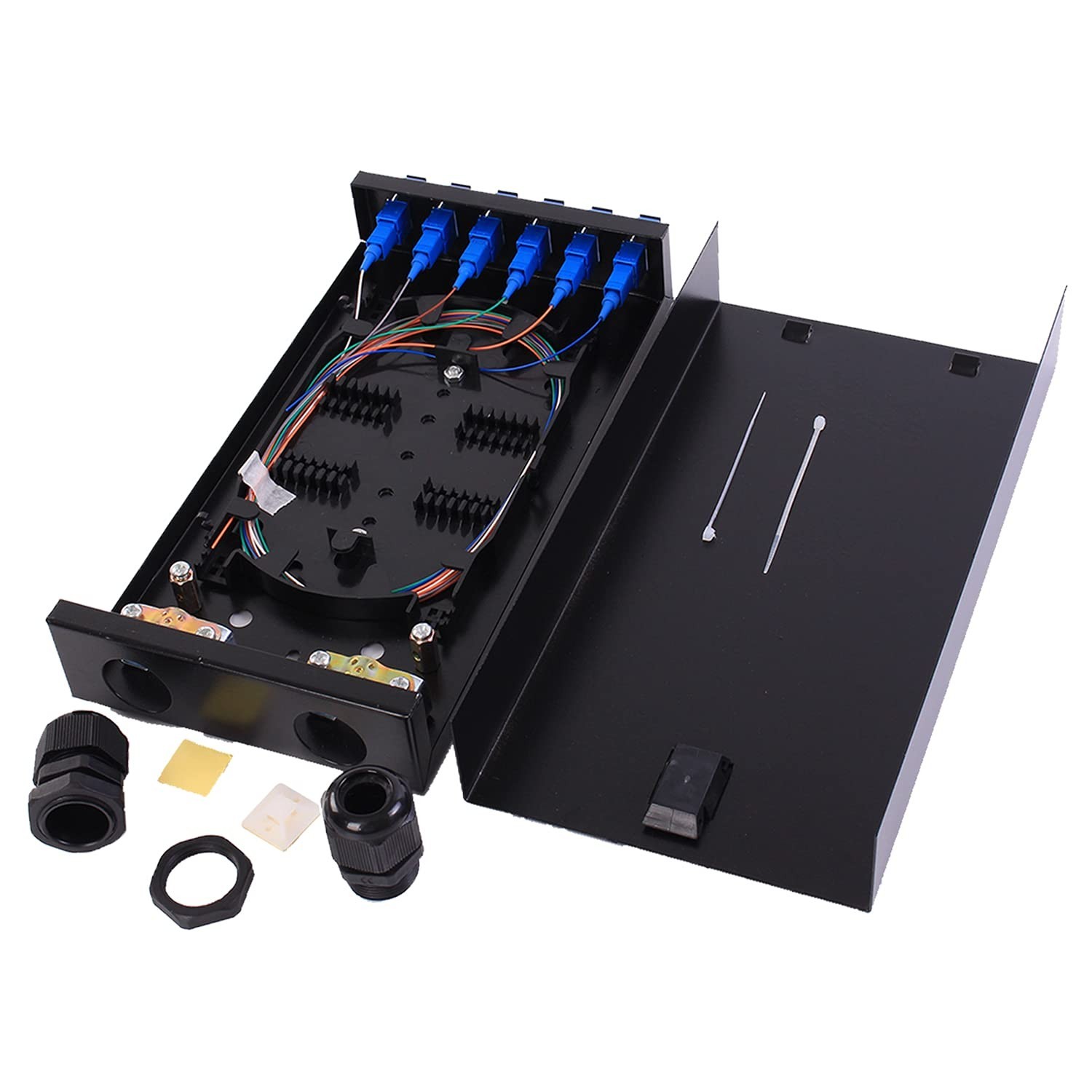 6-Port Wall Mount Fiber Enclosure with Splicing Module & Loaded SC-UPC Panel