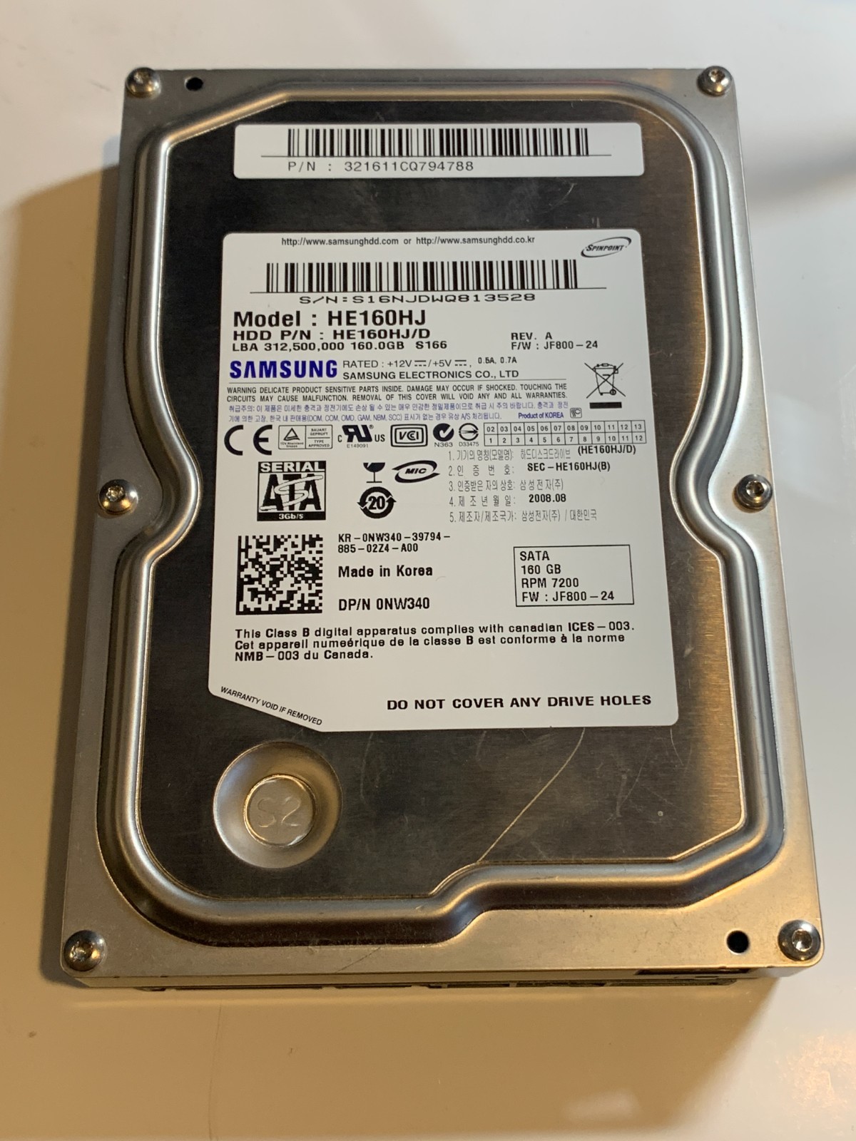 Samsung SpinPoint 160GB HE160HJ SATA Desktop Hard Drive - Tested, 7200RPM, No...
