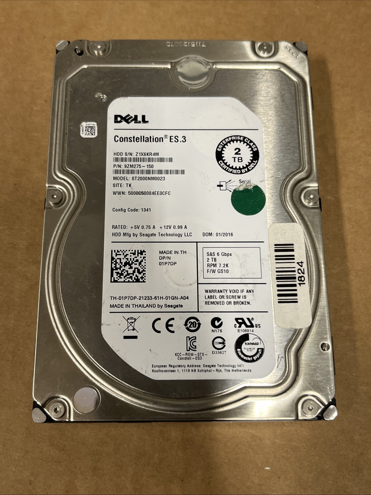 Dell Constellation ES.3 2TB 1P7DP SAS 6Gb/s Server 3.5" Hard Drive ST2000NM0023