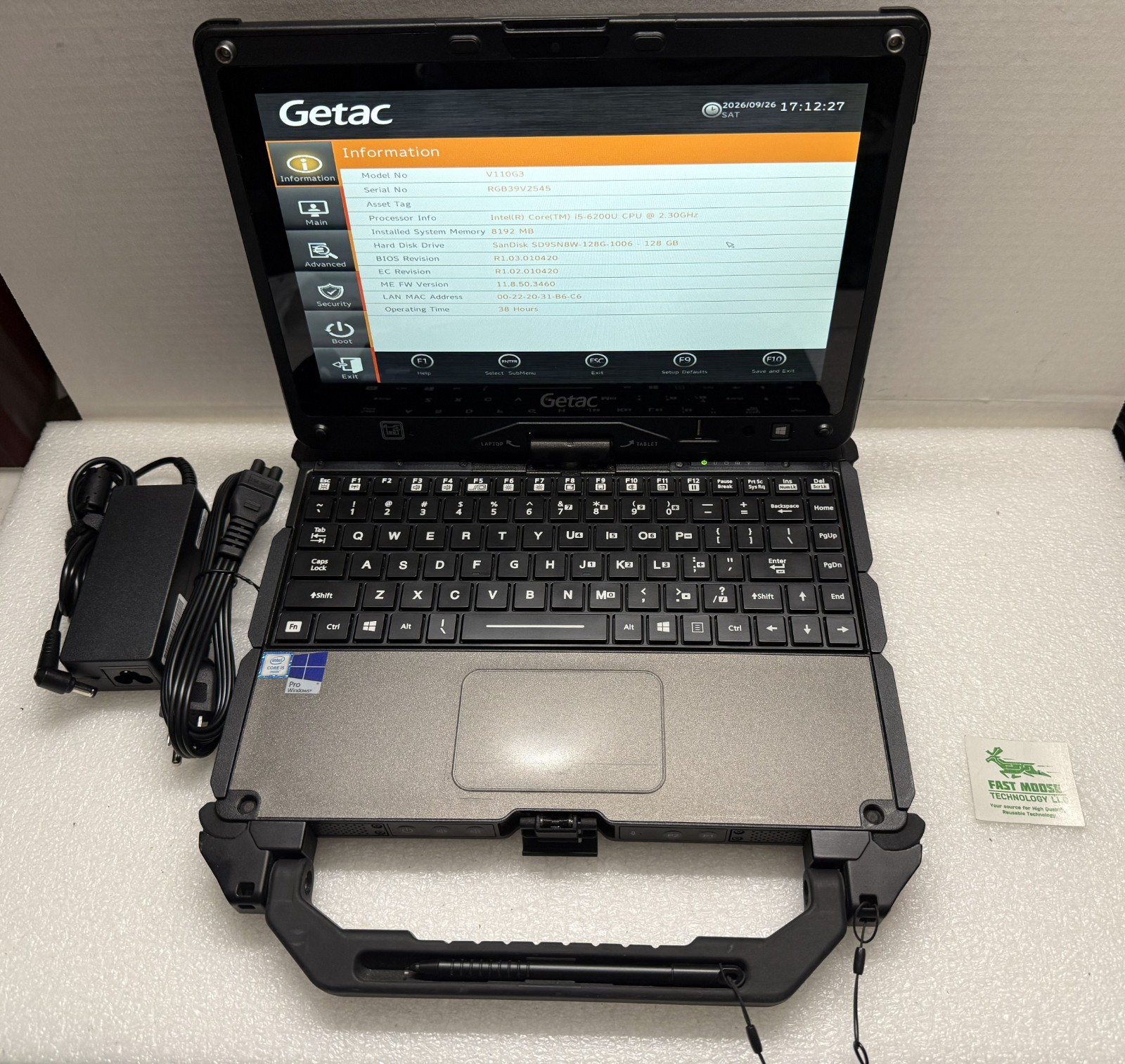 Getac V110 G3 Rugged Laptop Touch 11.6" i5-6200u 128GB 8GB GPS 4G Low POH No OS