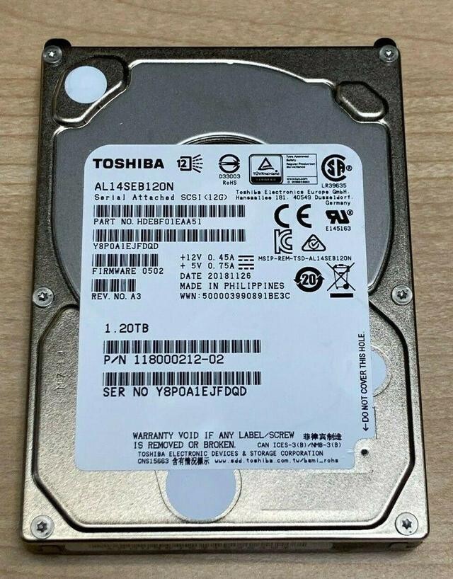 **NEW ZERO HOURS**-AL14SEB120N Toshiba 1.2TB 10K RPM 12Gbps 2.5" SAS HD