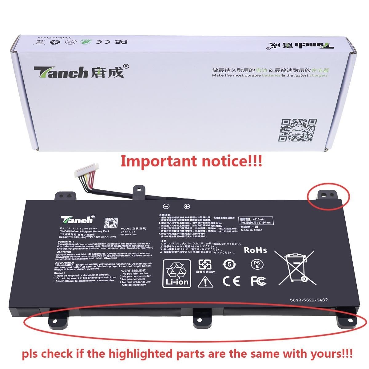 Genuine C41N1731-2 0B200-03400200 Battery for ASUS ROG Strix G15 G512LV G531G...