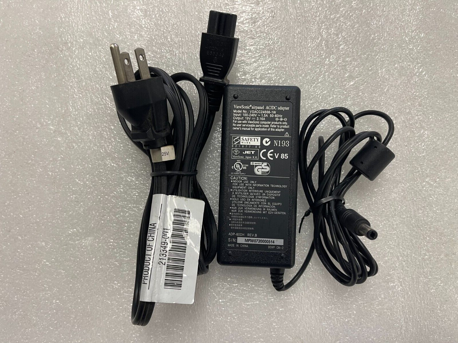 Genuine ViewSonic airpanel AC/DC adapter VSACC24666-1W 19V 3.16A
