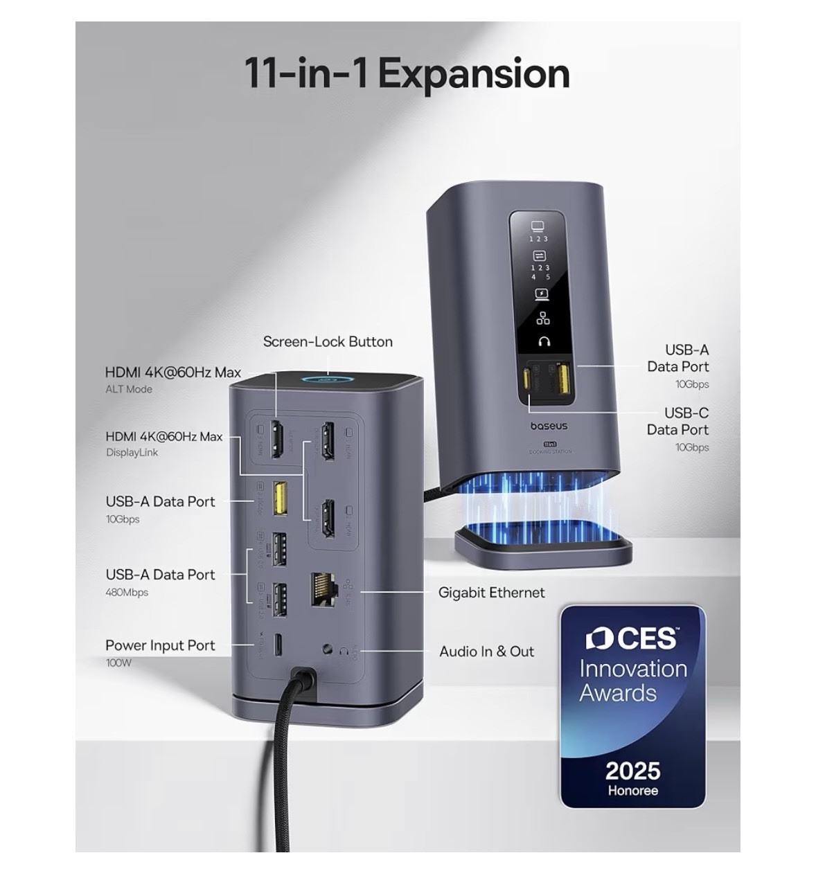 Baseus Spacemate Docking Station 11-in-1 USB-C Dock Hub Windows 4K HDMI & DP