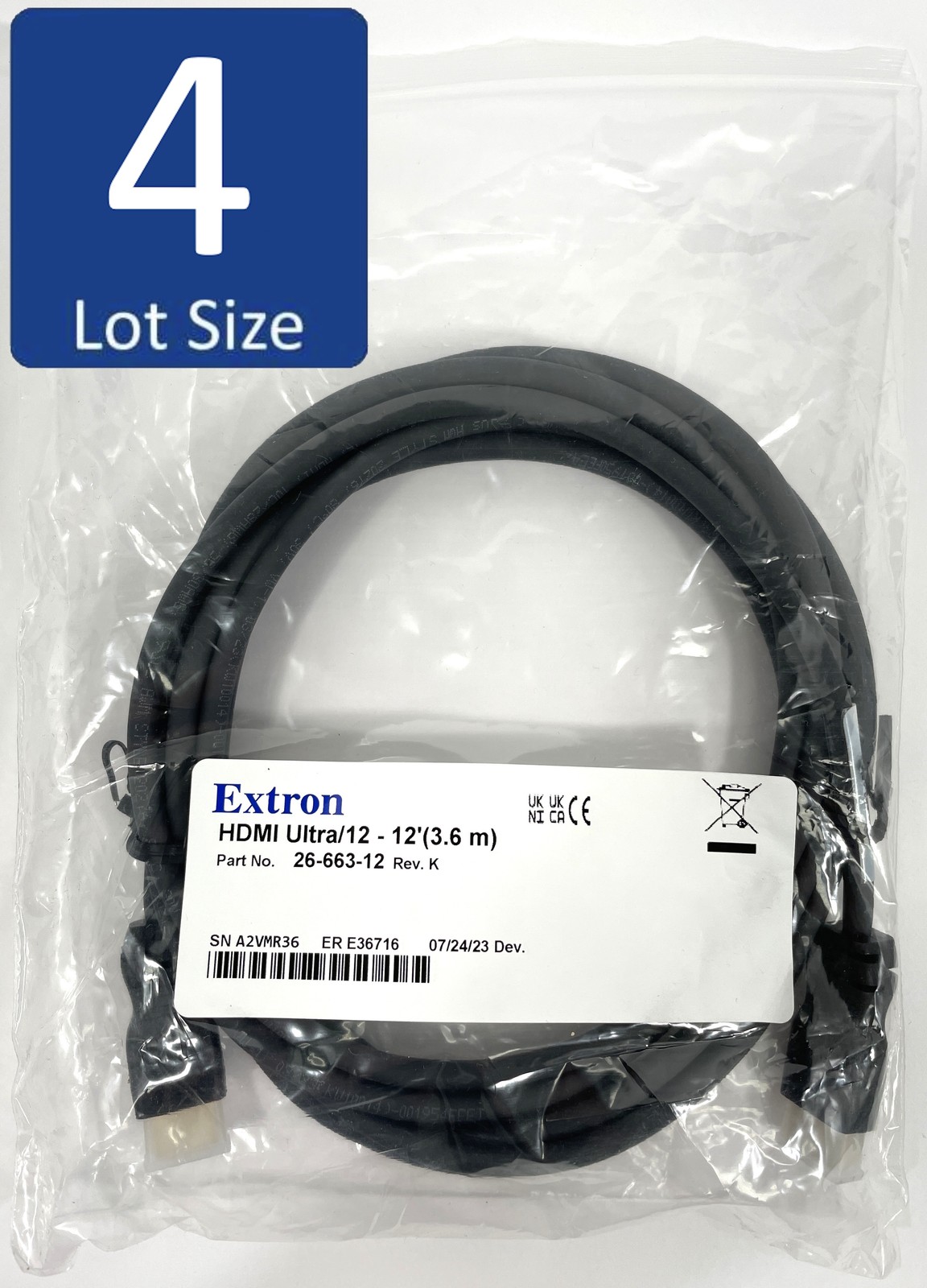 New Open Box Lot of 4 Extron 26-663-12 High Speed HDMI Ultra/12 12ft Cables