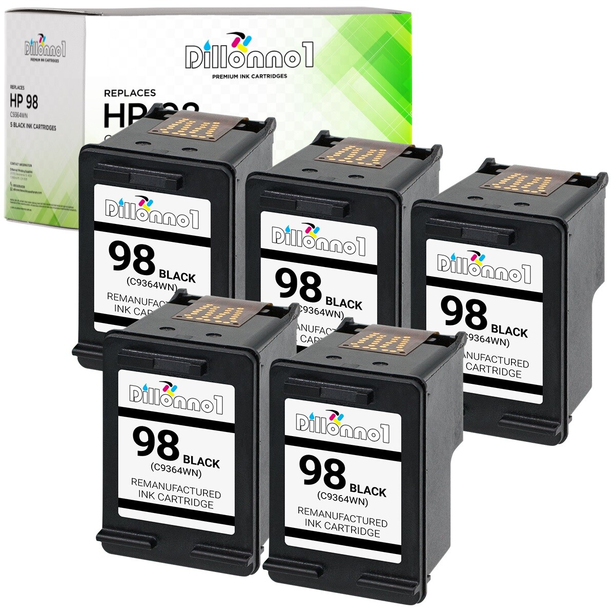 5PK Fits HP 98 Black Ink Cartridge C9364WN for Deskjet Office PhotoSmart Printer