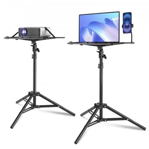VEVOR Projector Stand Tripod Adjustable 26.97"-63" w/ Tray & Phone Holder