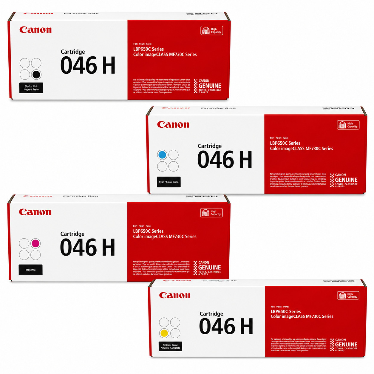 Genuine OEM Canon 046H High Yield Toner Set Black Cyan Magenta Yellow New