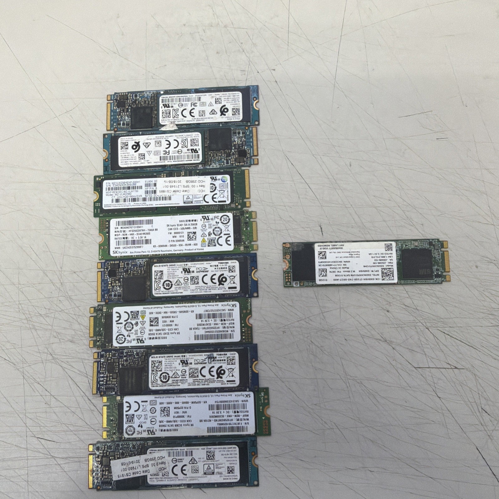 LOT OF 10x MIXED BRAND SSD 256 GB M.2 NVMe 2280  LAPTOPS Internal SSD Low Health