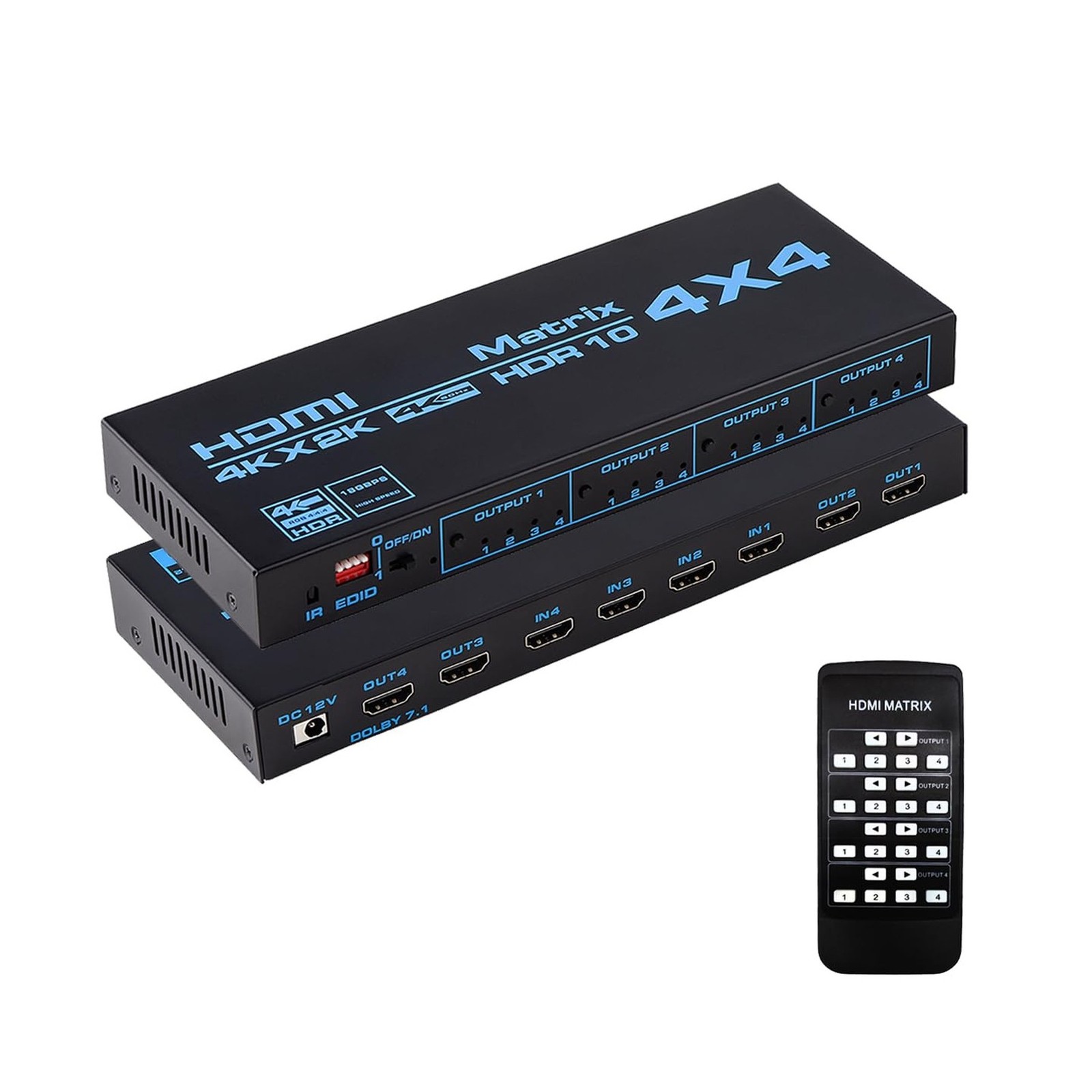 HDMI Matrix Switch 4x4, 4K HDMI Matrix Switcher Splitter 4 in 4 Out Box with ...