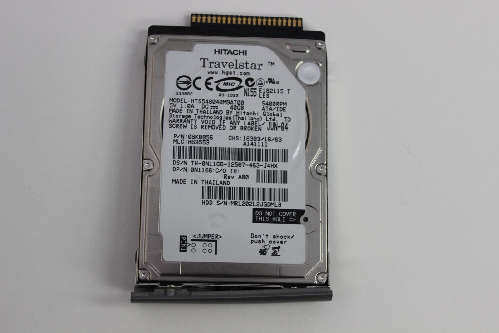 DELL N1166 40GB 2.5 INTERNAL HARD DRIVE HITACHI HTS548040M9AT00 08K0856 W/BRACKE
