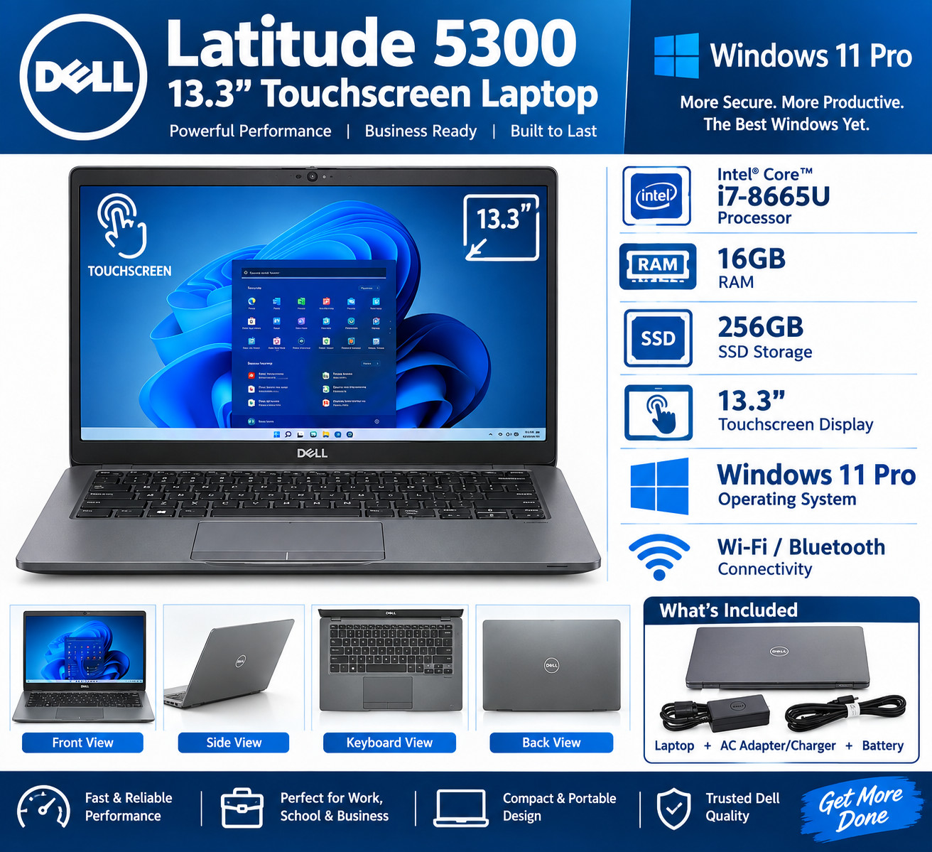 Dell Latitude 5300 13.3" Touchscreen Laptop i7-8665U 16GB RAM 256GB SSD Win 11