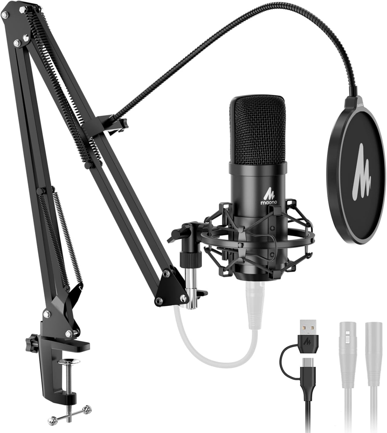 MAONO XLR/USB Condenser Microphone: 192kHz/24-Bit Plug-and-Play (PC)