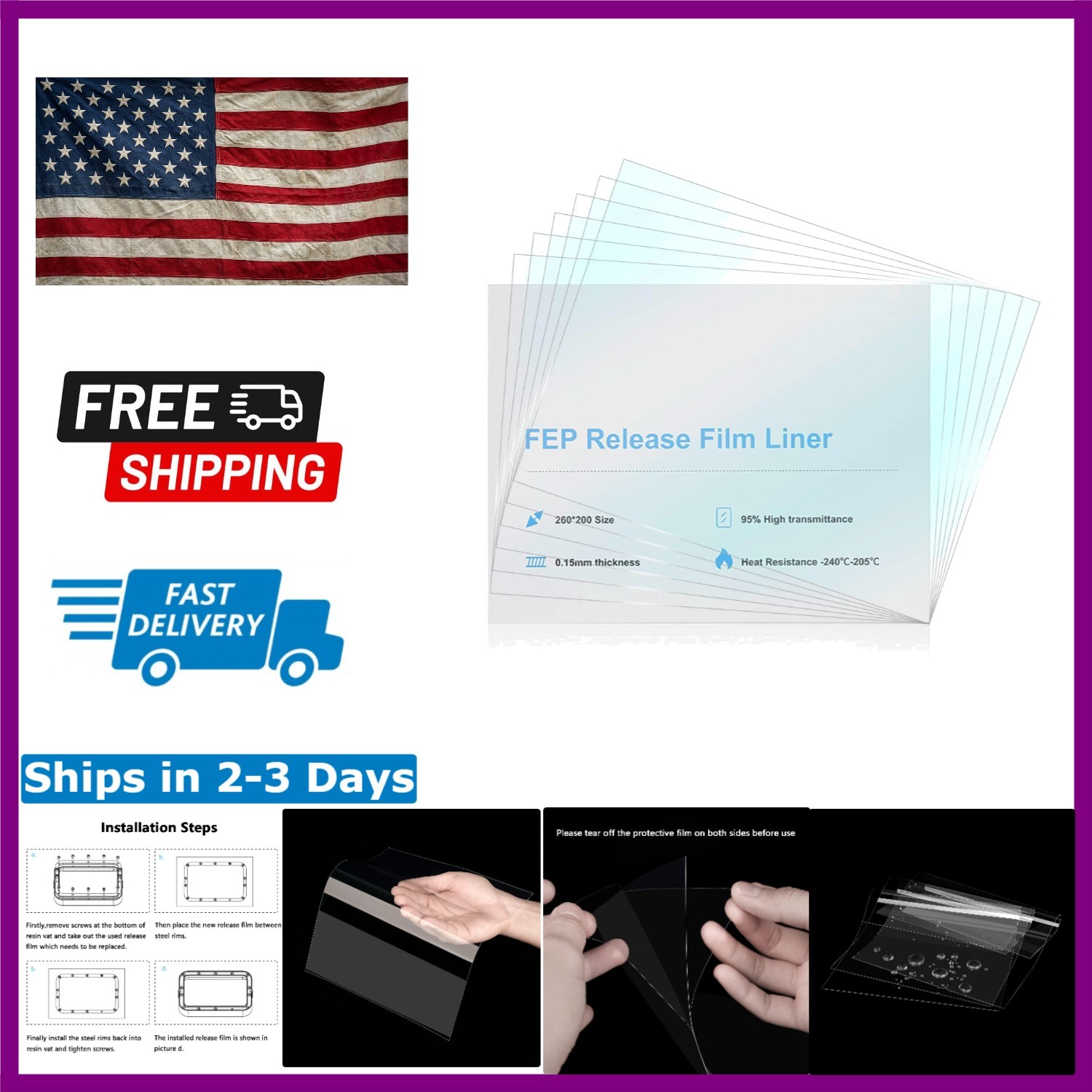 6PCS High Transmittance FEP Film for LCD 3D Printers - Optimal Printing Quality