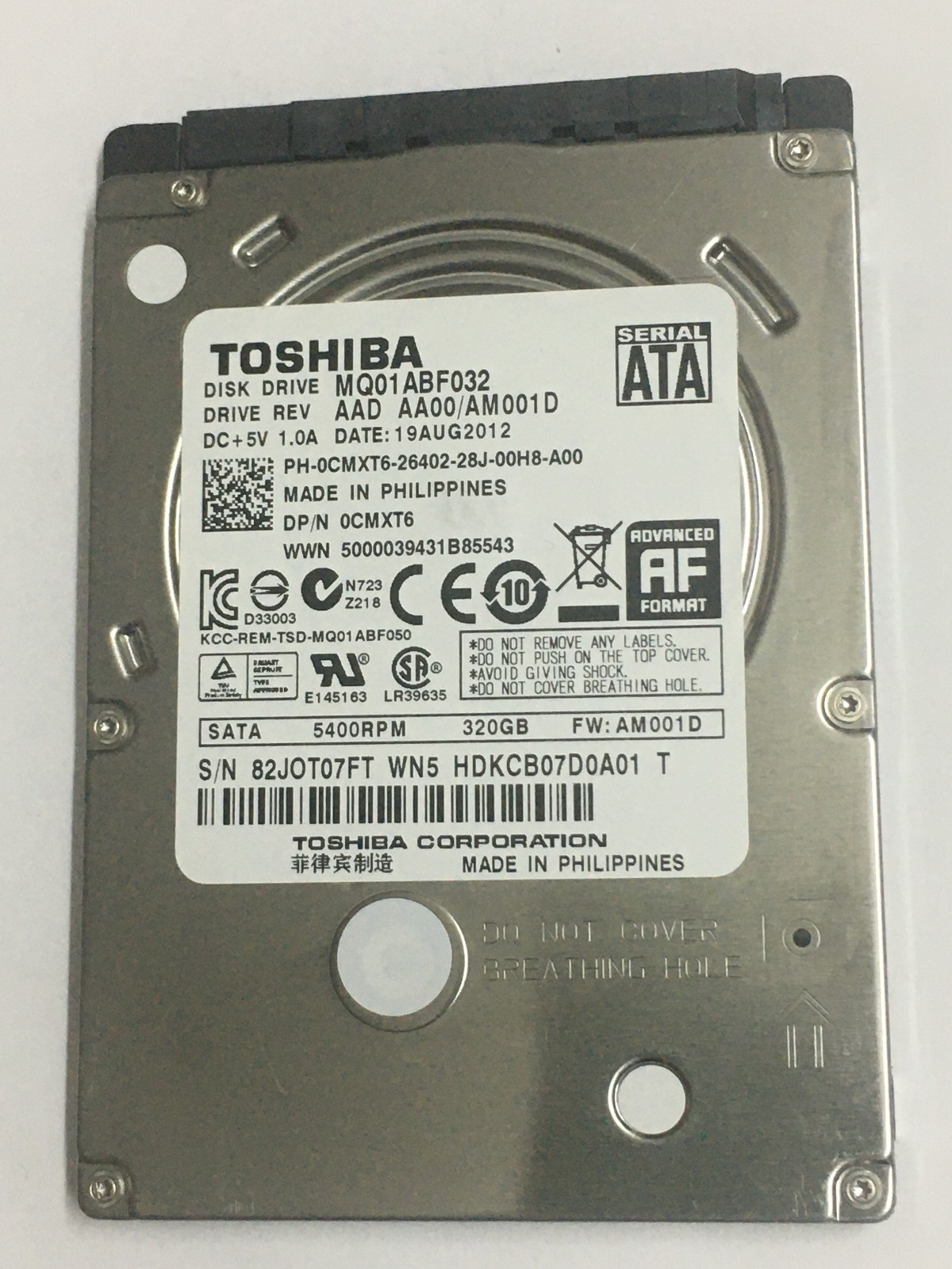 Toshiba 320GB MQ01ABF032 5400RPM SATA 2.5" Laptop HDD Hard Disk Drive