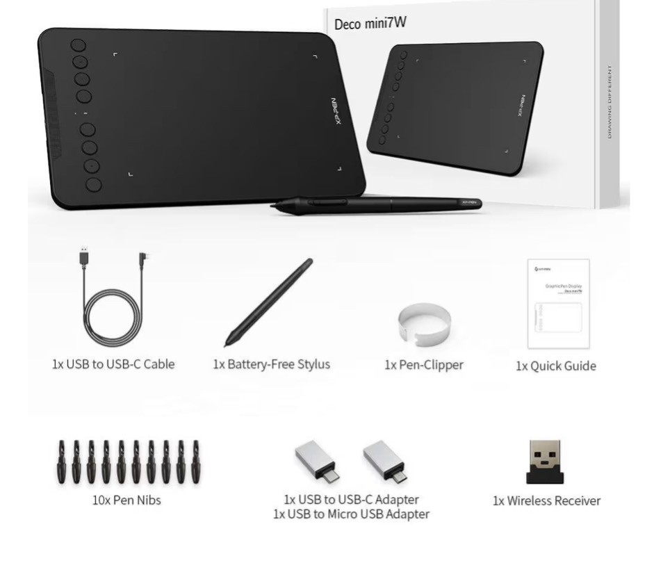 Wireless Drawing Tablet XPPen Deco mini7W Graphic Tablet Pen Tablet with 8192...