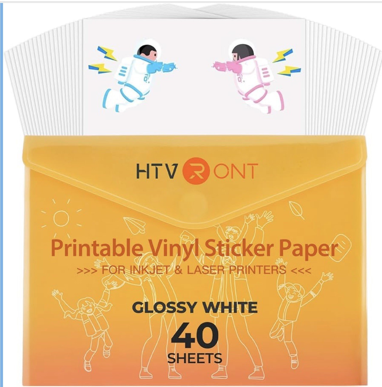 HTVRONT Printable Vinyl Sticker Paper, 40 Glossy Sheets,White, 8.5"x11"