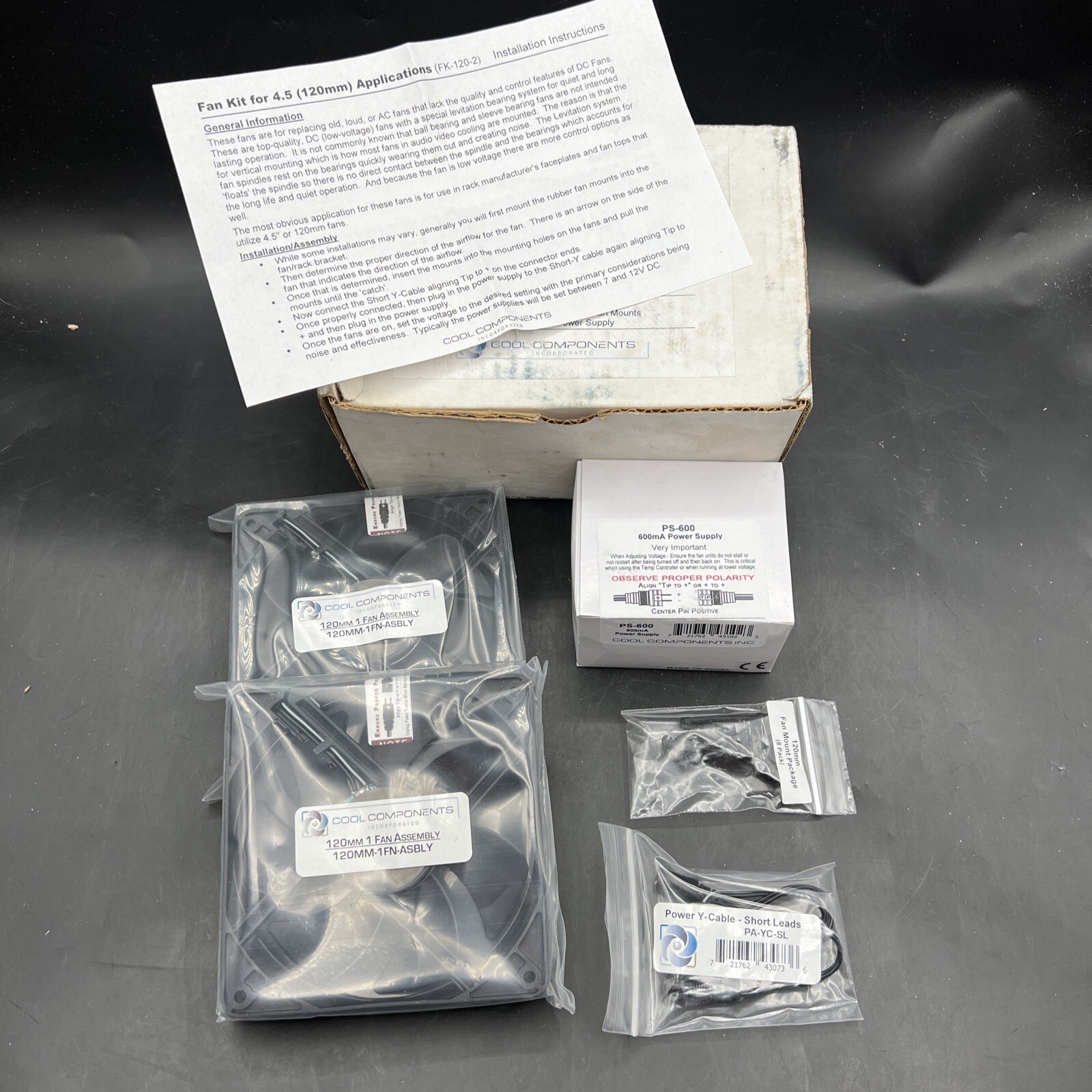 Cool Components 120mm (4.5") Fan Kit New in Box FK-120-2 New In Box