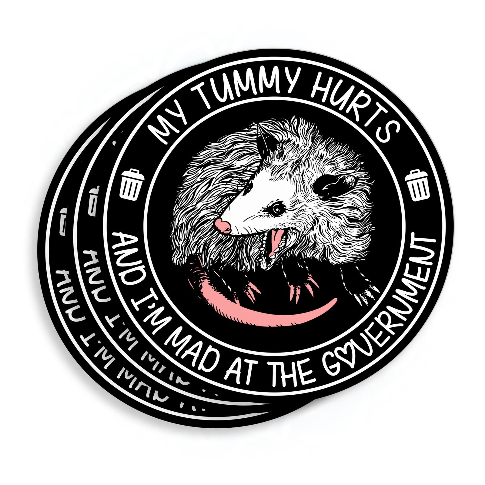 (3Pcs-3") My Tummy Hurts and I'm Mad at The Government Stickers 3x3, Multi