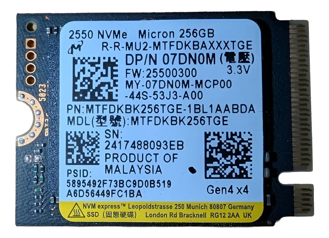 Lot Of 10 Micron 256GB 2550 M.2 NVMe SSD MTFDKBK256TGE-1BL1AABDA 07DN0M