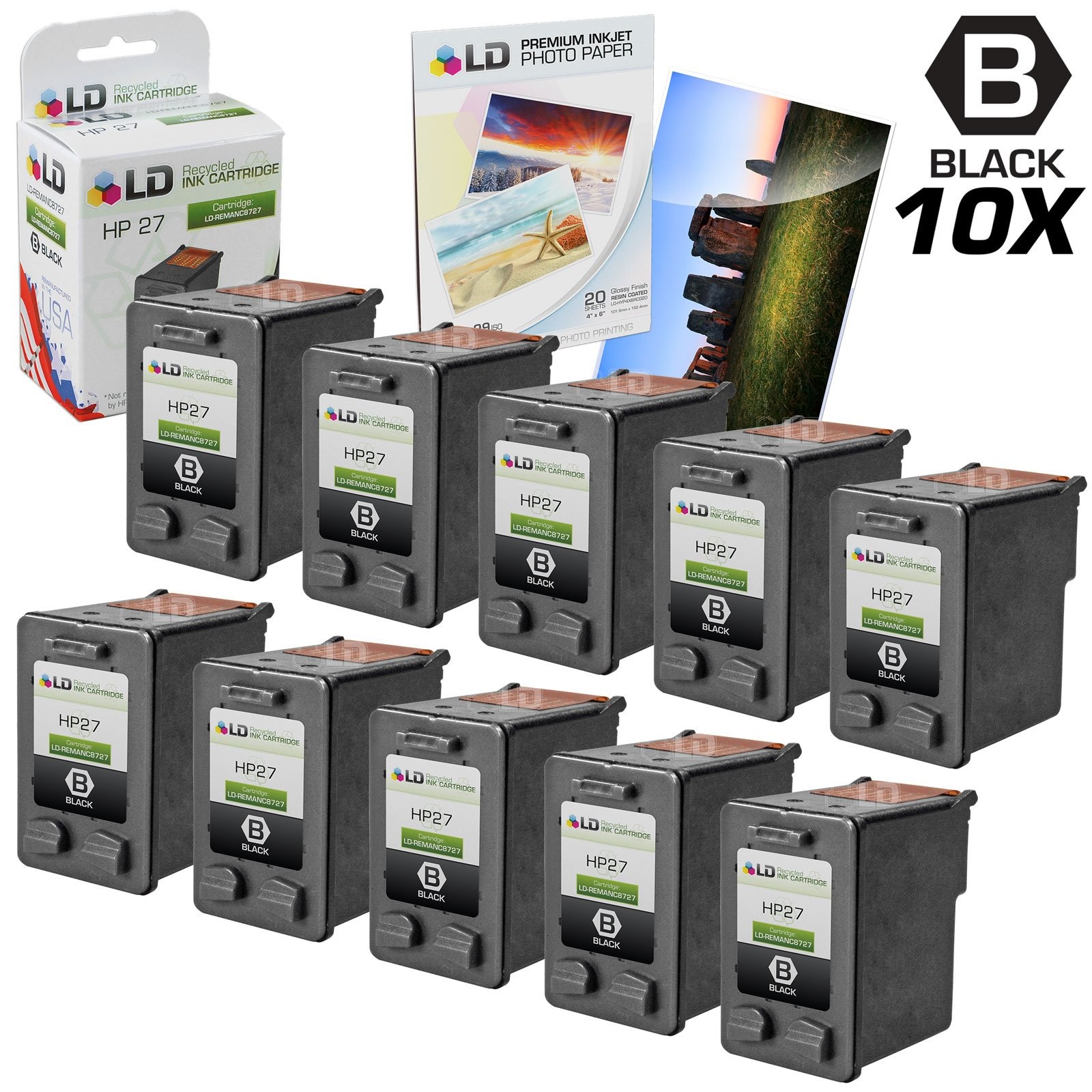 LD Reman Replacement fit for HP 27/C8727AN 10pk Cartridges+FREE Pto Paper