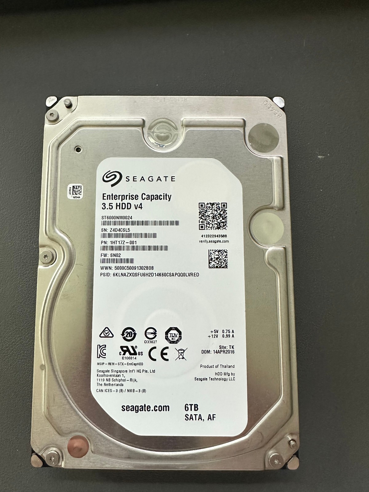 Seagate Enterprise Capacity 3.5 HDD v4 6TB 7200RPM SATA 6Gb/s ST6000NM0024