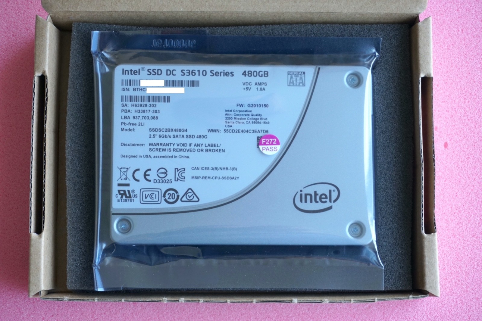 New Intel SSD DC S3610 Series 2.5" 480GB SATA III 6Gb/s SSD SSDSC2BX480G4 (304