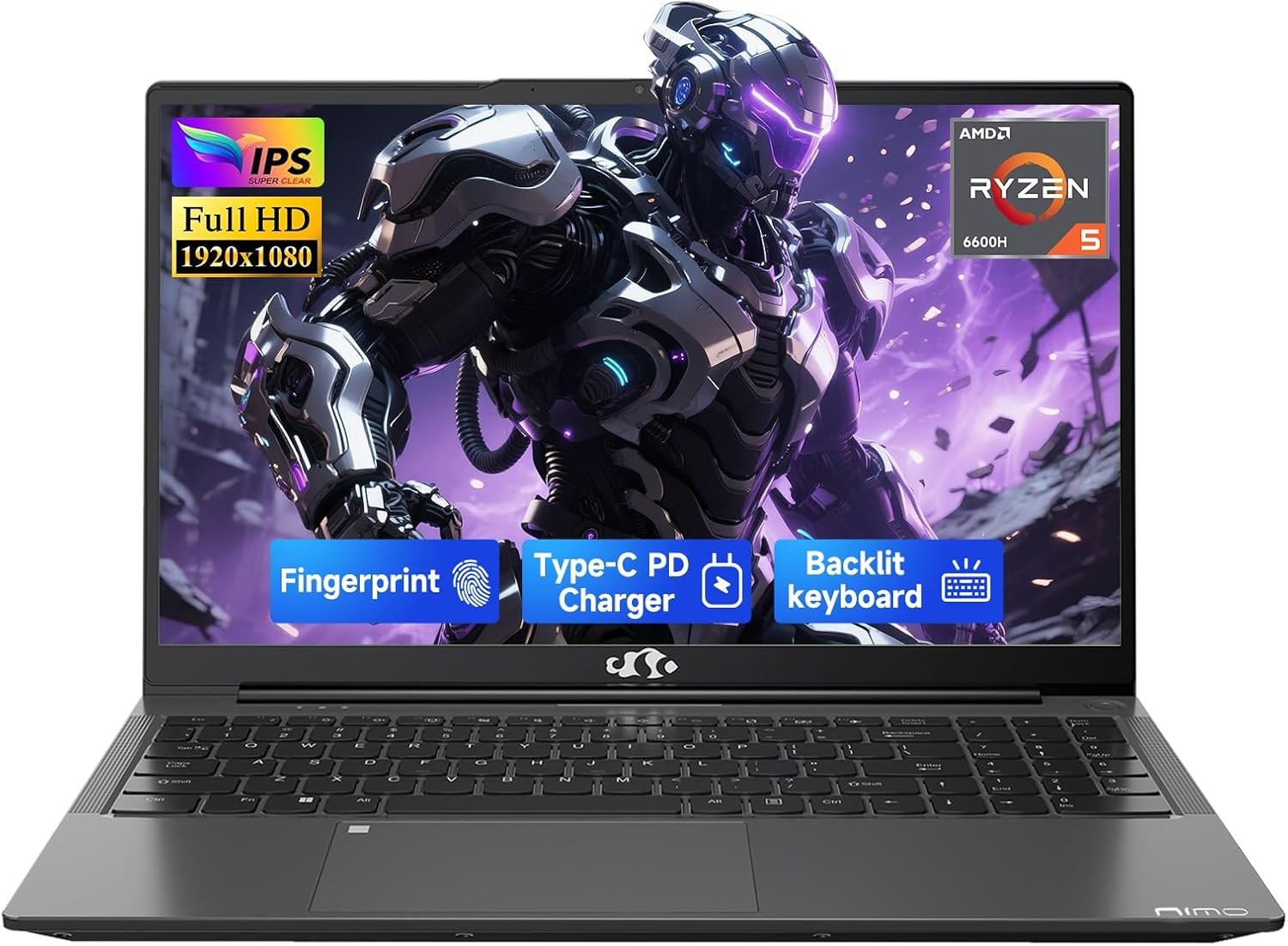 NIMO 15.6" IPS FHD-Light Gaming-Laptop,AMD Ryzen 5 6600H 16GB DDR5 RAM 256GB SSD