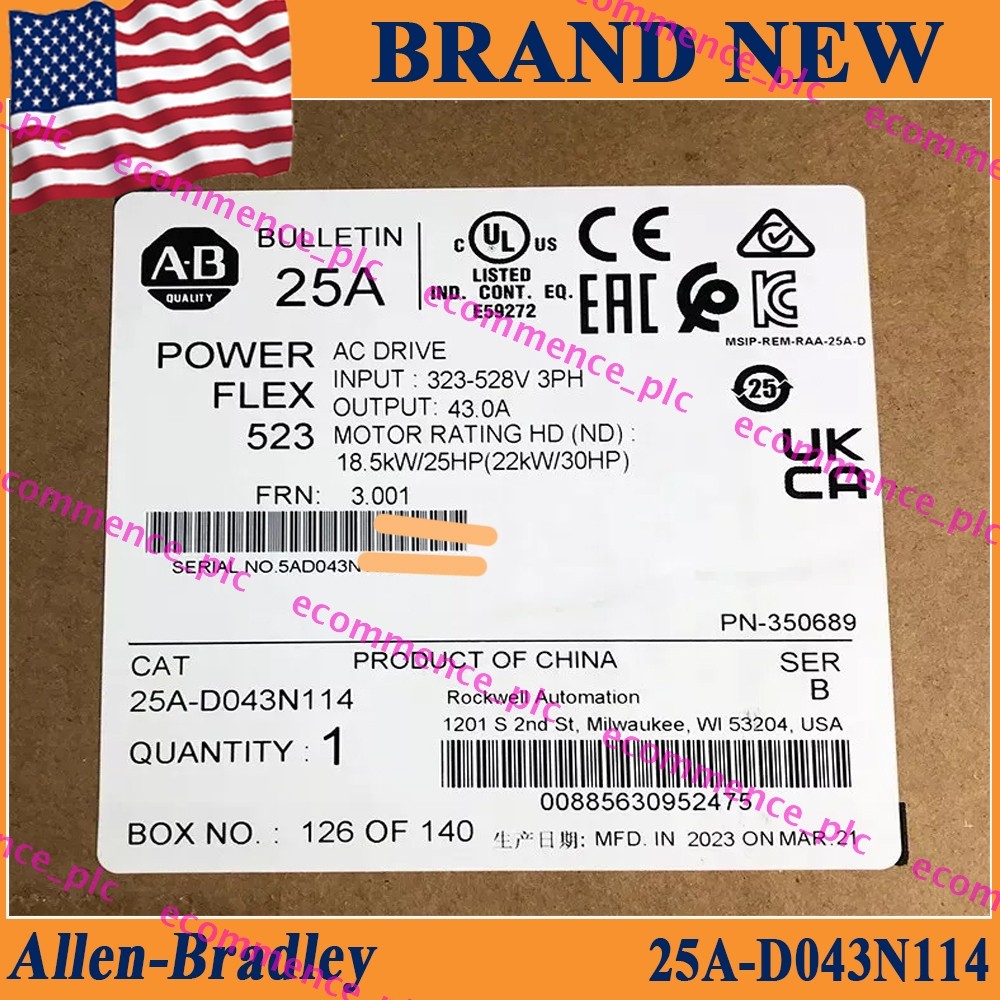 NEW NEW PLC 25A-D043N114 AB PowerFlex 523 22kW (30Hp) AC Drive 25AD043N114