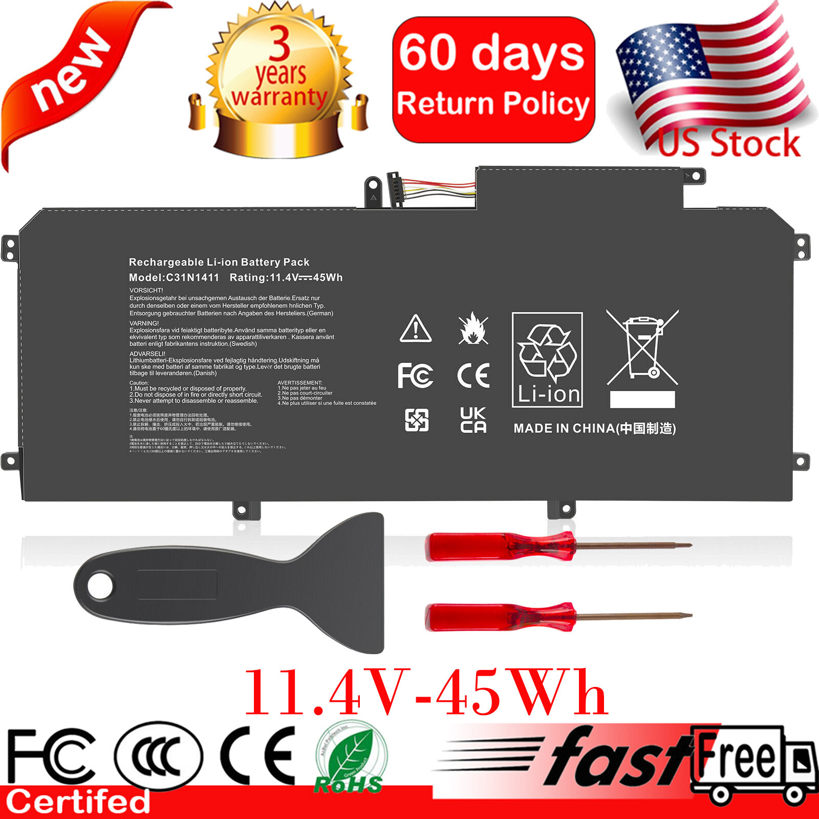 C31N1411 Battery for ASUS Zenbook UX305 UX305F UX305C UX305CA UX305FA U305LA New