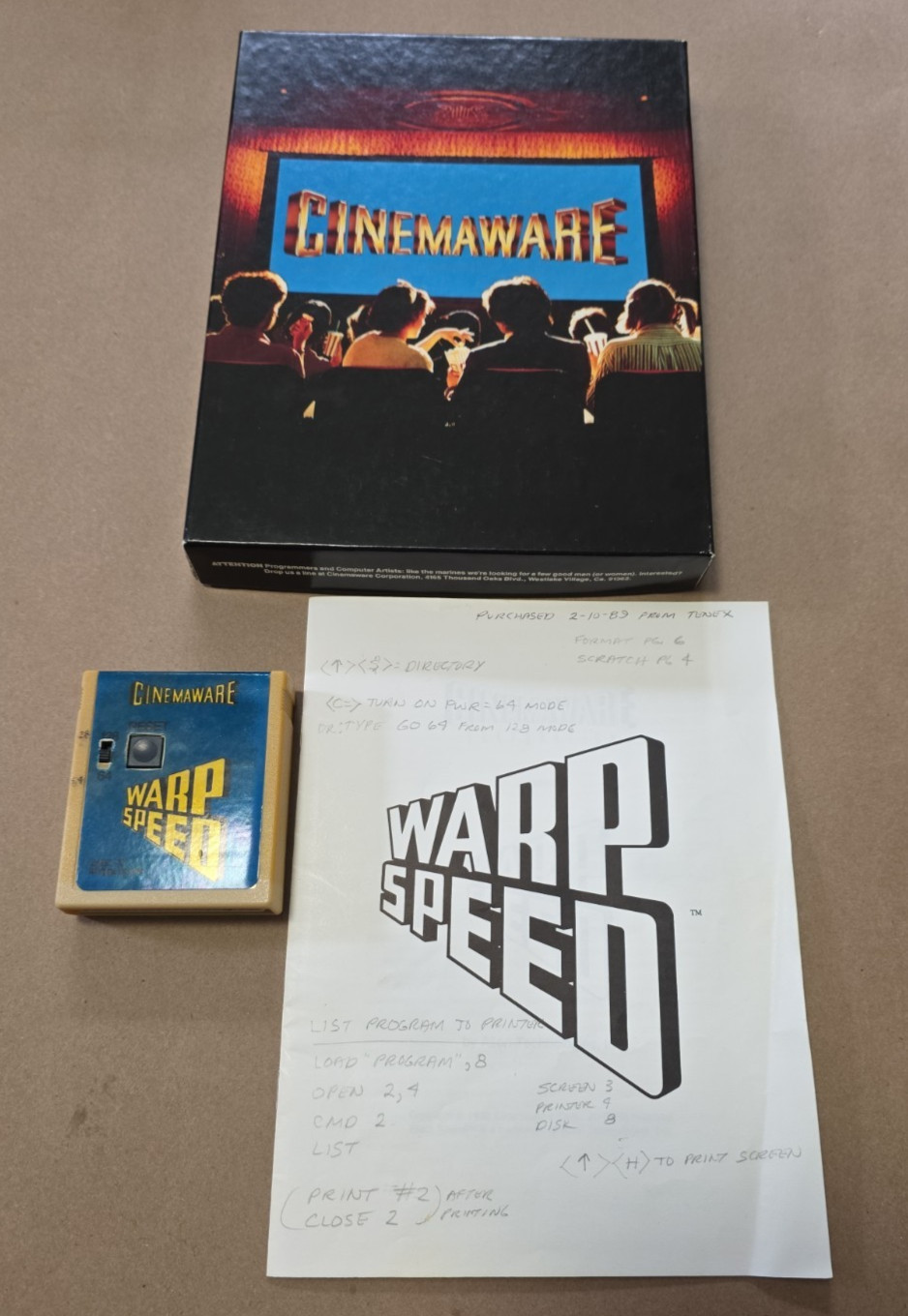 Commodore 64 / 128 Warp Speed Cartridge from CINEMAWARE with box and manual