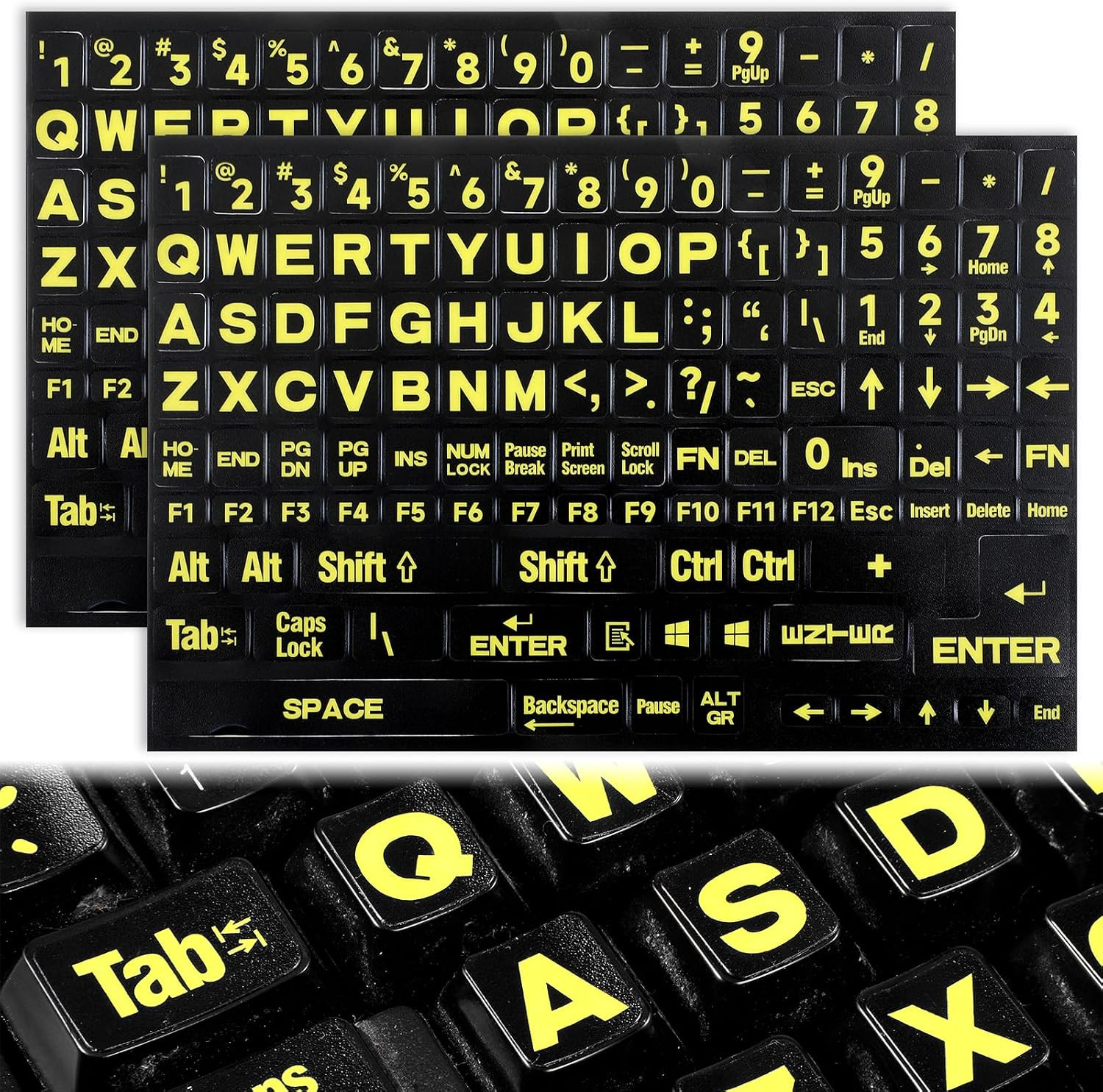 2 Pcs English Large Lettering Big Bright Yellow Keyboard Stickers Laptop Univers
