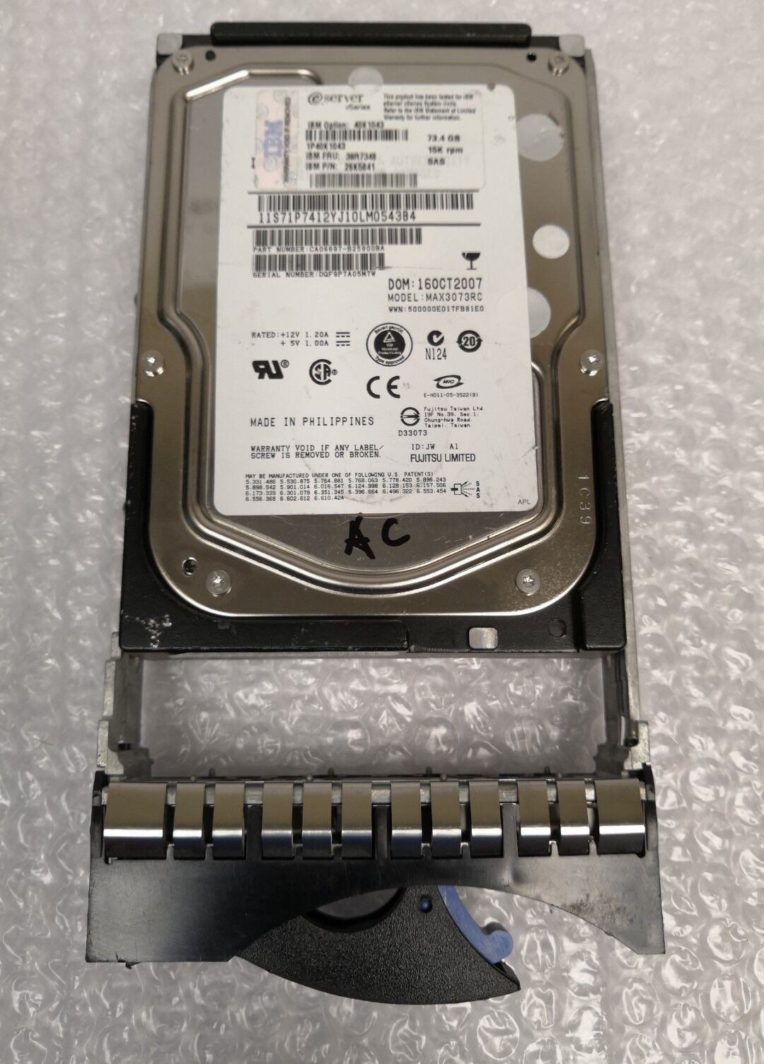 -IBM ESERVER 3.5" 73.4GB 15K SAS HARD DRIVE 26K5841 39R7348 40K1043 W/TRAY @@@