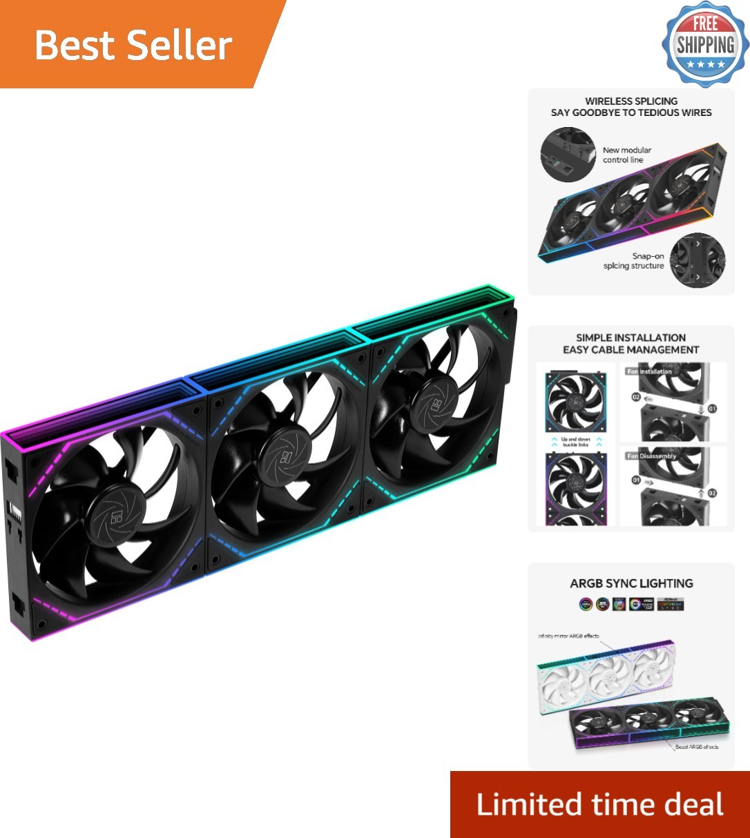 Enhance Your Build with 3 TL-M12Q 120mm ARGB Fans - 2000RPM Efficiency