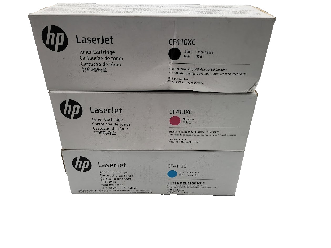 Lot of 3 HP 410X Toner Cartridge B/ CF410XC C/ CF411XC M/ CF413XC