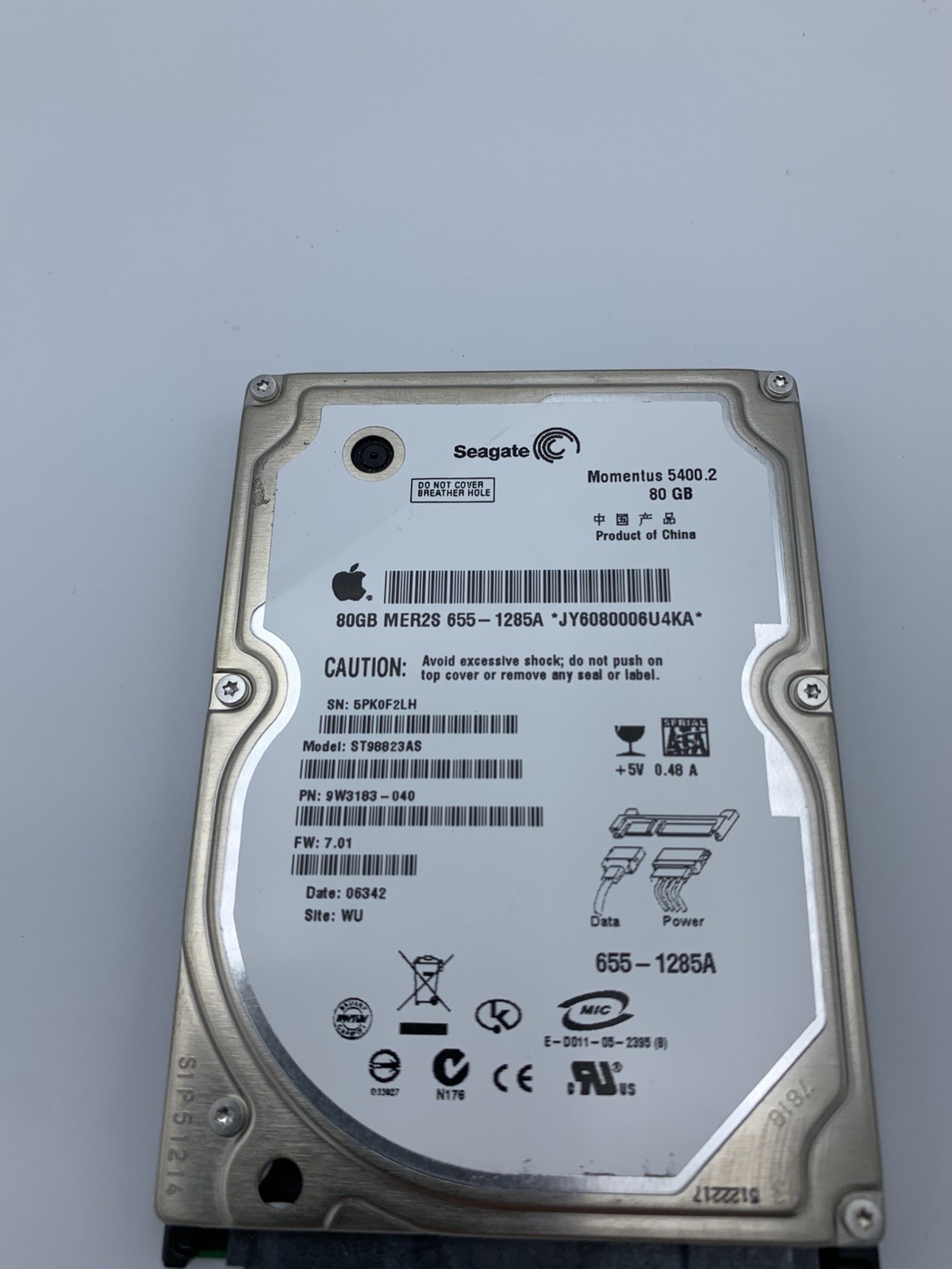 Seagate 80GB ST98823AS SATA 2.5” Hard Drive HDD Mac OSX 10.6.8 Apple harddrive 