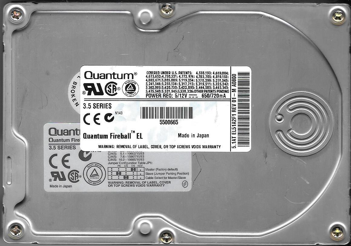 Quantum Fireball EL 5.1AT 5.1GB IDE Hard Drive P/N: EL51A2F1
