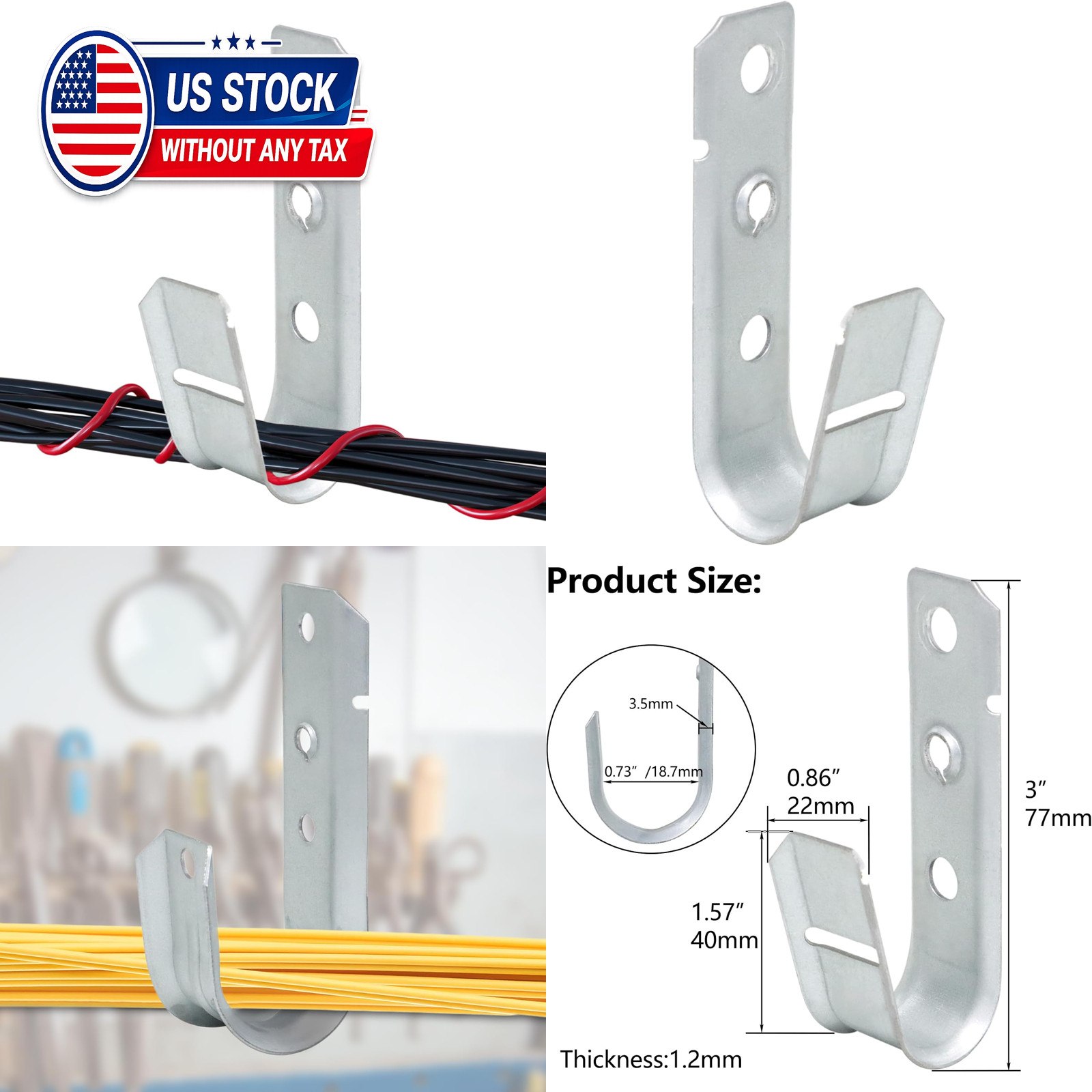 25 Pack 3/4" Heavy Duty Cable Support J Hooks, Cable and Wire Support J-Hook