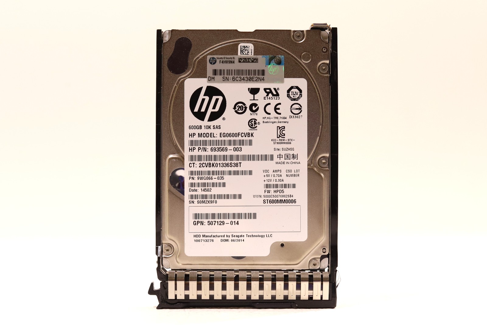 HP EG0600FCVBK 600GB 2.5" 6Gb/s 10K RPM SAS HDD W/Caddy P/N: 507129-014 Tested