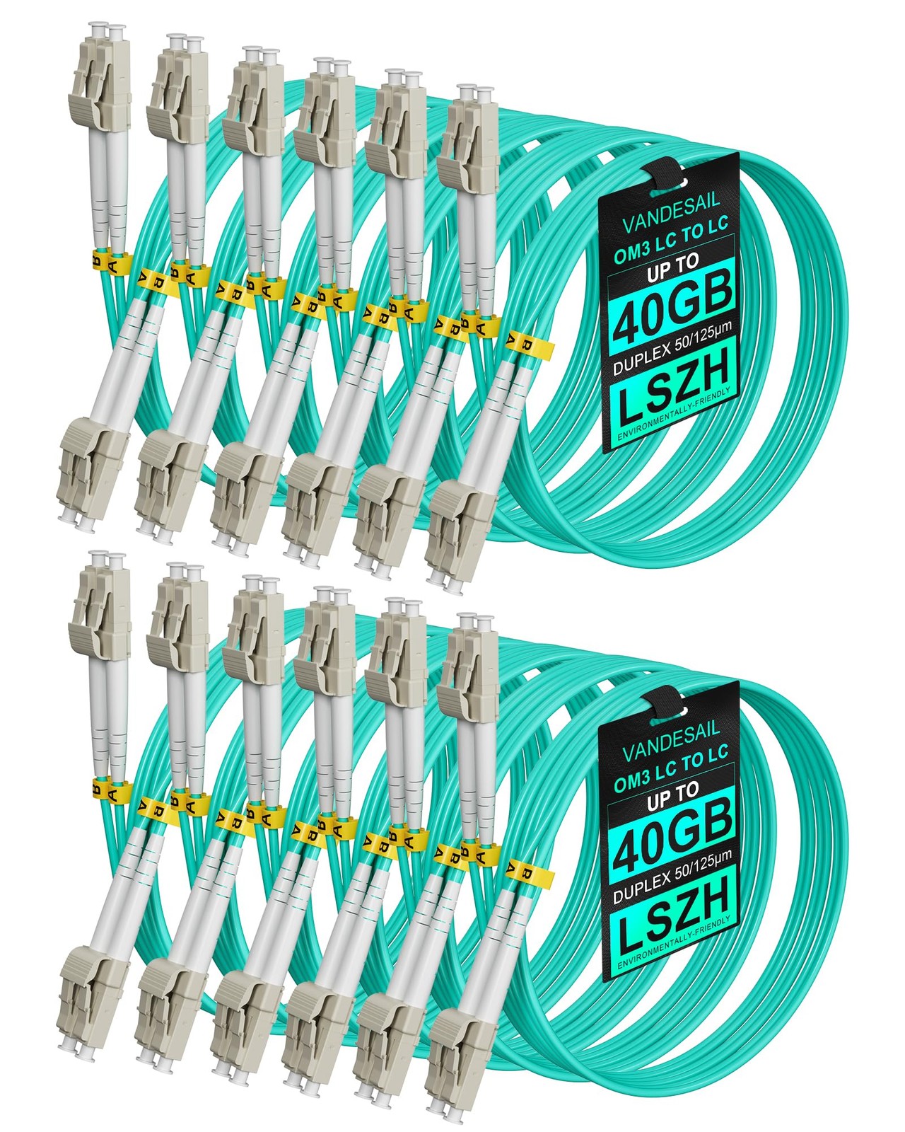 VANDESAIL 12 Pack 0.5M/1.6ft OM3 LC to LC Multimode Fiber Patch Cable | Duple...