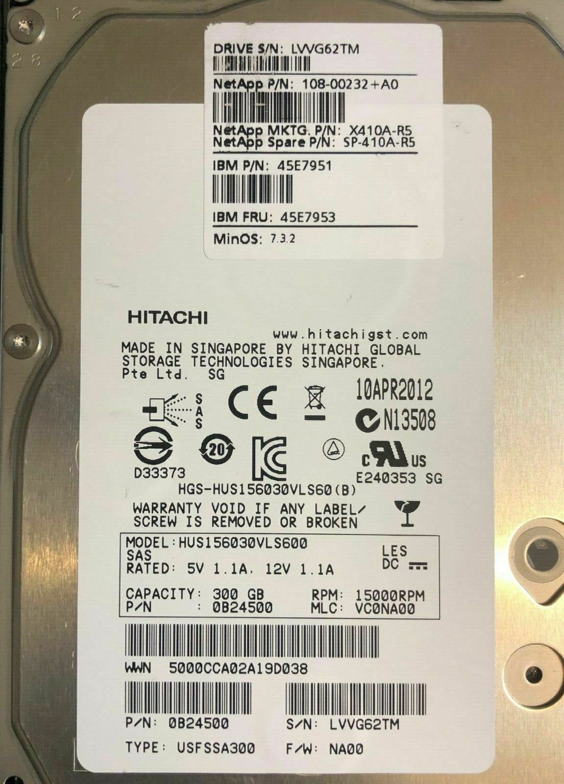 IBM NetApp 300GB Enterprise HDD 0B24500 45E7953 108-00232