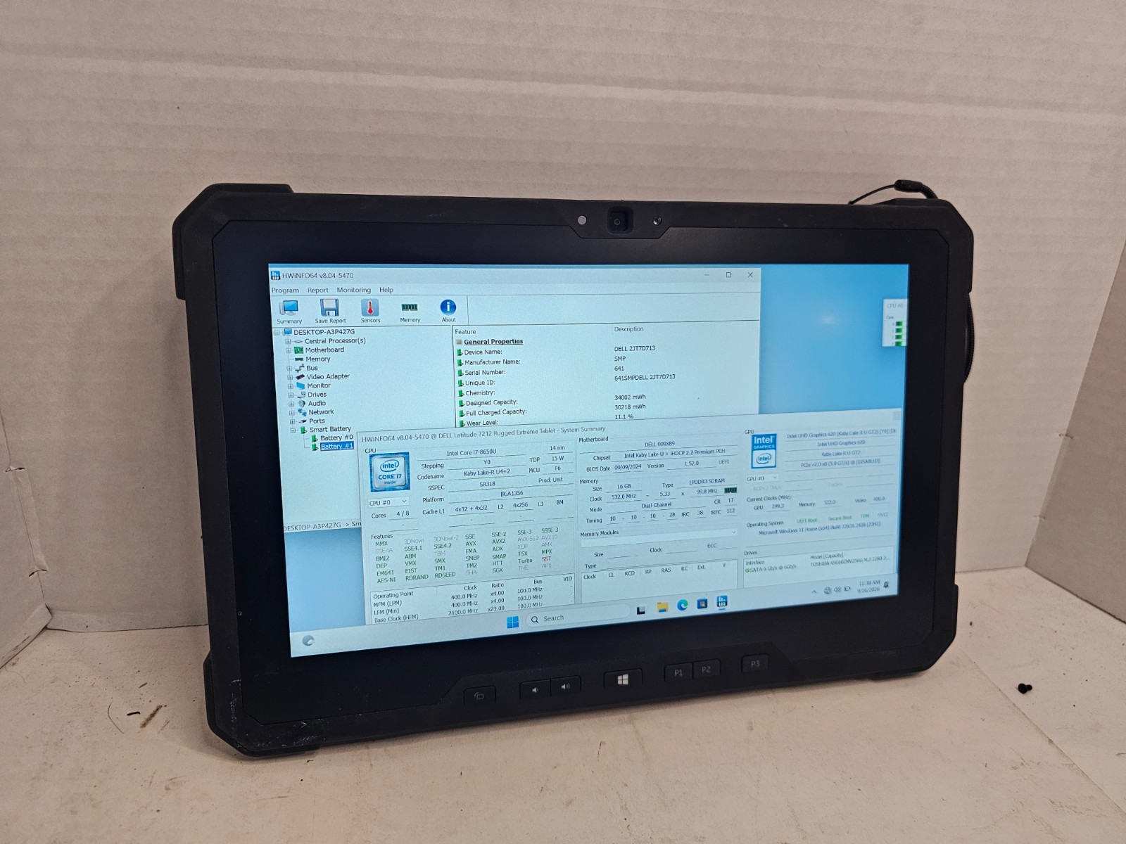DELL LATITUDE 7212 RUGGED EXTREME i7-8650U 1.90GHz 16GB RAM 256GB SSD Win11 #04